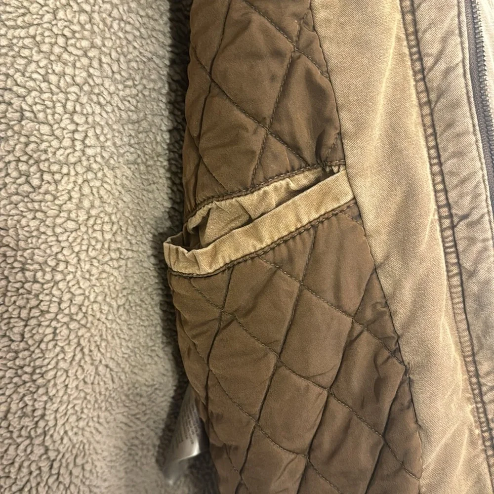 LEVI’S Washed Cotton Brown Jacket Removable Hood Snap/Zipper Front Size Small